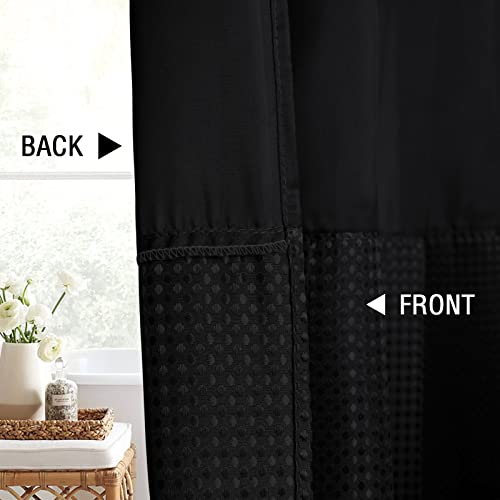 Gibelle Waffle Weave Shower Curtain with Mesh Top Window and Hooks Set, Spa Like Hotel Style Fabric Shower Curtain for Bathroom, Black, 72x72 - Image 3