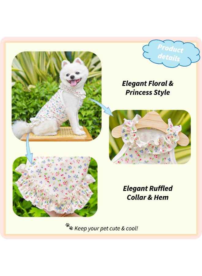 Summer Breathable Pet Dress with D-Ring - Ultra-Thin Multi-color Floral Puppy Outfit, Blue Red & Green Ruffled Hem Cat & Dog Clothes, Functional Instagram-ready  Cool Pet Apparel, Size L - Image 3