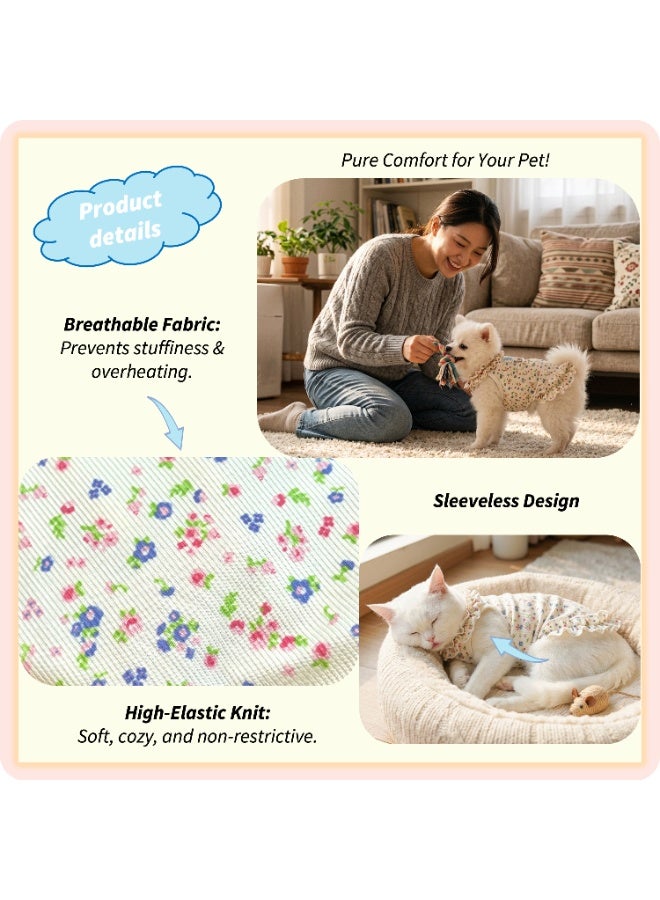 Summer Breathable Pet Dress with D-Ring - Ultra-Thin Multi-color Floral Puppy Outfit, Blue Red & Green Ruffled Hem Cat & Dog Clothes, Functional Instagram-ready  Cool Pet Apparel, Size L - Image 4