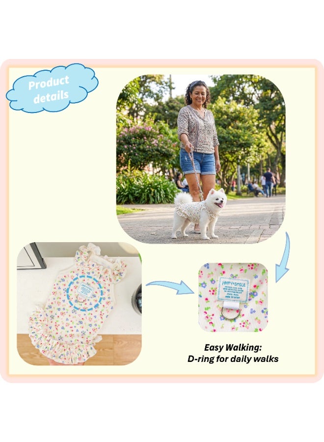 Summer Breathable Pet Dress with D-Ring - Ultra-Thin Multi-color Floral Puppy Outfit, Blue Red & Green Ruffled Hem Cat & Dog Clothes, Functional Instagram-ready  Cool Pet Apparel, Size L - Image 5