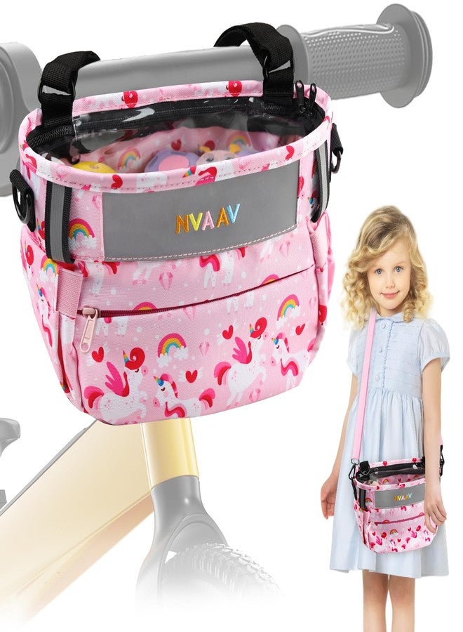 NVAAV Kids Bike Basket, Unicorn Pattern Kid Bicycle Front Handlebar Bag with Reflective Safety Strap, 600D Waterproof Fabric Children's Basket Bags for Boys, Girls, Toddlers Bikes or Scooter Balance - Image 1