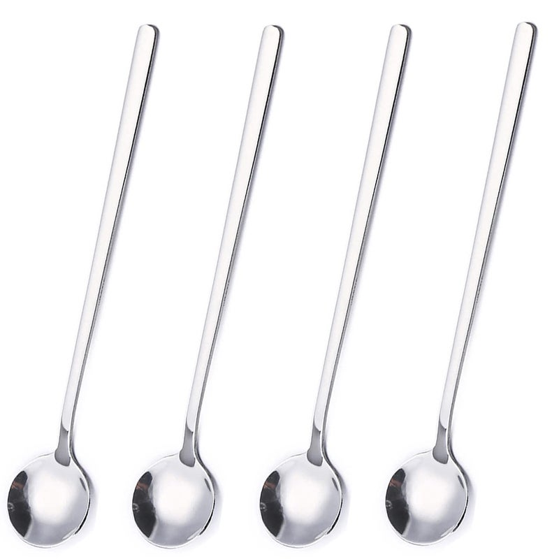 JtmyAota 4 Pack Stainless Steel Coffee Spoon, 6.7 Inch Stirring Spoons, Cocktail Stirring Spoons for Coffee Tea Dessert Cake Ice Cream Cappuccino (Silver) - Image 1