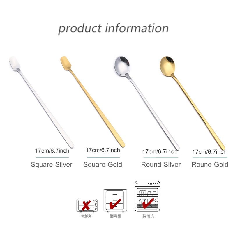 JtmyAota 4 Pack Stainless Steel Coffee Spoon, 6.7 Inch Stirring Spoons, Cocktail Stirring Spoons for Coffee Tea Dessert Cake Ice Cream Cappuccino (Silver) - Image 2