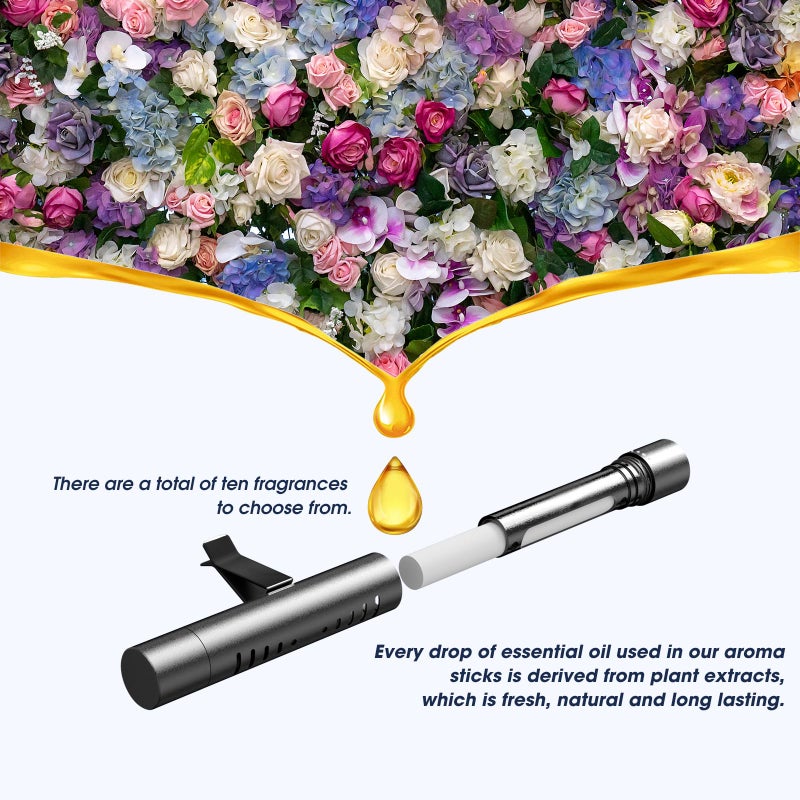 RoyAroma Car Air Freshener, RoyAroma Car Diffuser Vent Clips Set with 10 Bags Different Scents Essential Oil Stick (2 Sticks Each) and 8 Unscented Refill Sticks for Women Men Automotive Fragrance Decoration - Image 2