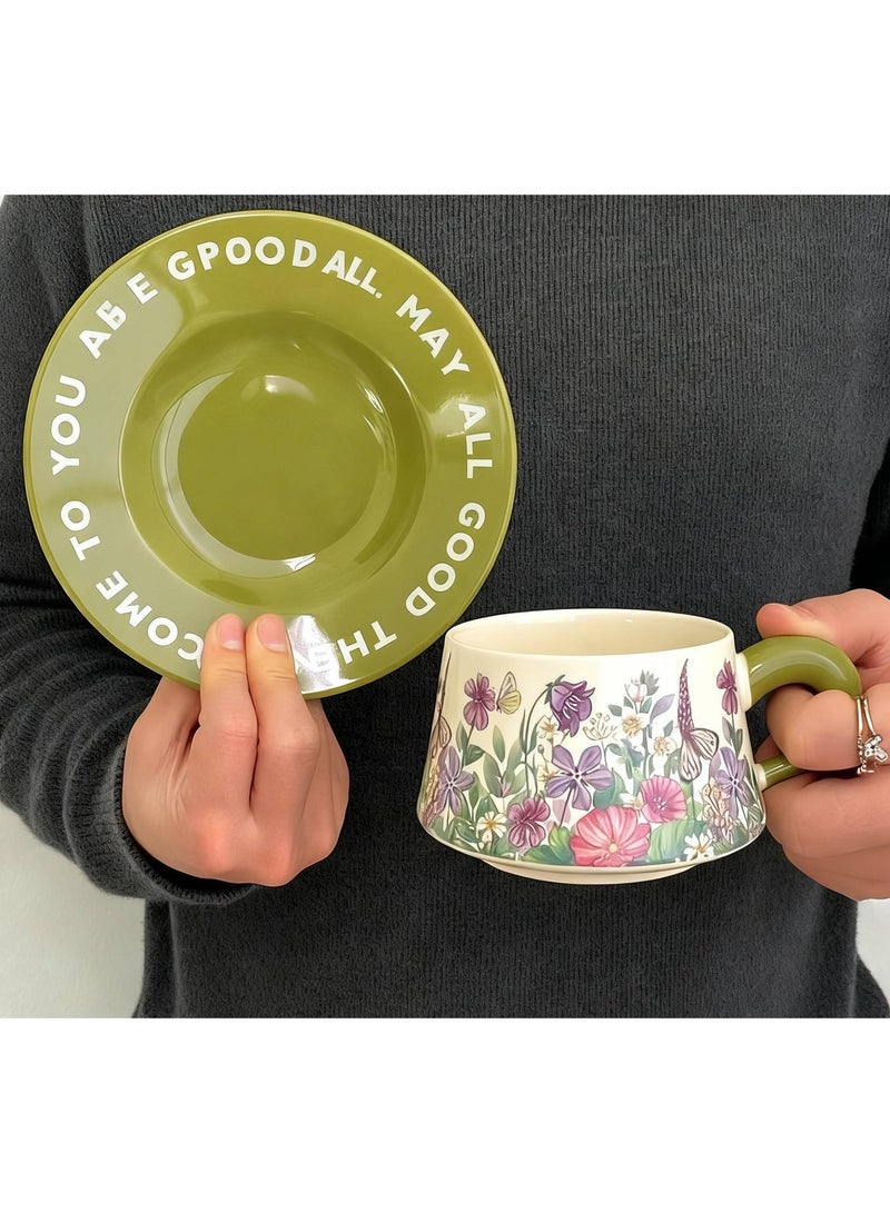 AceLuste Vintage Ceramic Coffee Cup and Saucer Gift Set, 300ml Large Capacity Coffee Cup Set with Gift Box, Saucer & Spoon, Elegant Floral Hand-Painted Design, Perfect for Coffee，Tea and Espresso Lovers, Best Gift for Family and Friends Any Occasions - Image 4