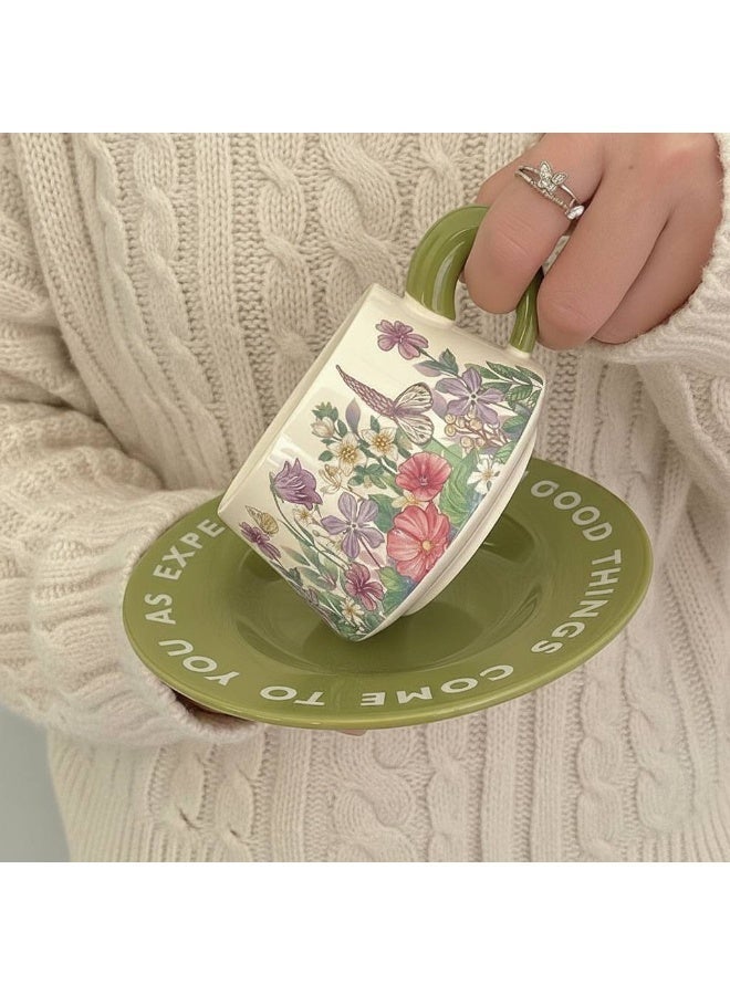 AceLuste Vintage Ceramic Coffee Cup and Saucer Gift Set, 300ml Large Capacity Coffee Cup Set with Gift Box, Saucer & Spoon, Elegant Floral Hand-Painted Design, Perfect for Coffee，Tea and Espresso Lovers, Best Gift for Family and Friends Any Occasions - Image 2