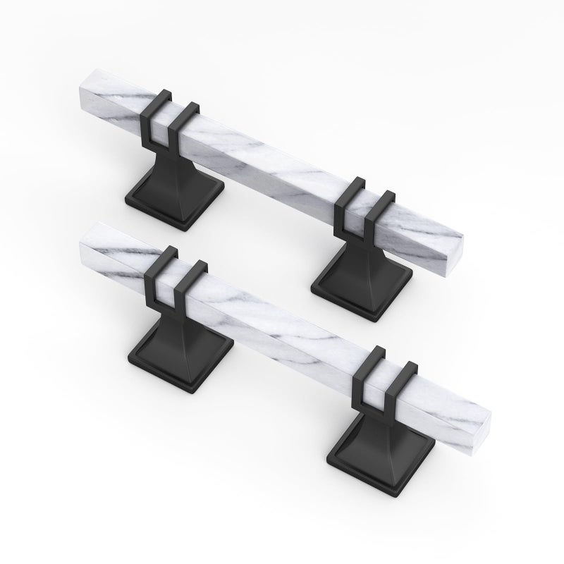 homdiy 10 Pack 3 Inch Marble Cabinet Pulls, White Marble Grain Kitchen Cabinet Handles Black and White Dresser Drawer Pulls - Image 1