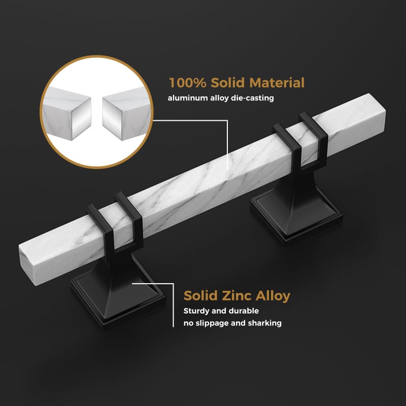 homdiy 10 Pack 3 Inch Marble Cabinet Pulls, White Marble Grain Kitchen Cabinet Handles Black and White Dresser Drawer Pulls - Image 4