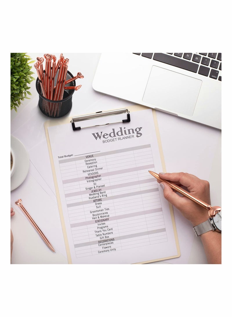 12 قلم معدني قابل للسحب على شكل قلب باللون الوردي الذهبي وحبر أسود مناسب للنساء هدايا المكتب والمدرسة - Image 3