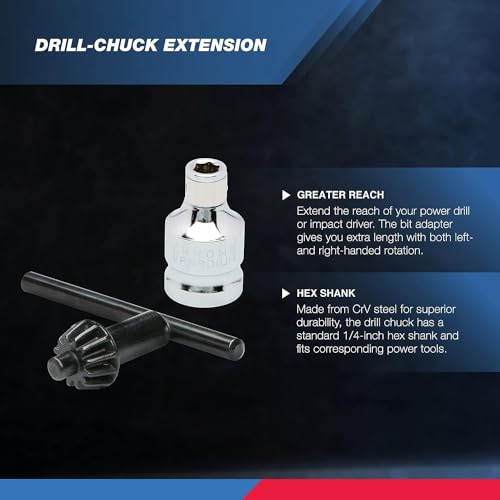 NEIKO 20754A 3/8” Drill Chuck Adapter | Chuck Drill for Impact Drivers with 1/4 Inch Quick Change Shank | Drill Converter Includes 1/2-Inch Adapter for Impact Guns | Hex to Chuck Drill Bit Adapter - Image 3