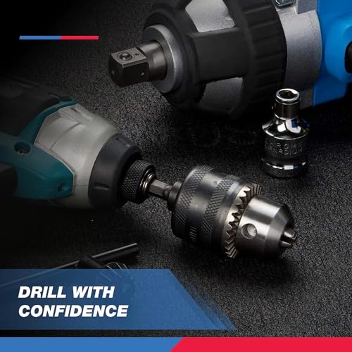 NEIKO 20754A 3/8” Drill Chuck Adapter | Chuck Drill for Impact Drivers with 1/4 Inch Quick Change Shank | Drill Converter Includes 1/2-Inch Adapter for Impact Guns | Hex to Chuck Drill Bit Adapter - Image 5