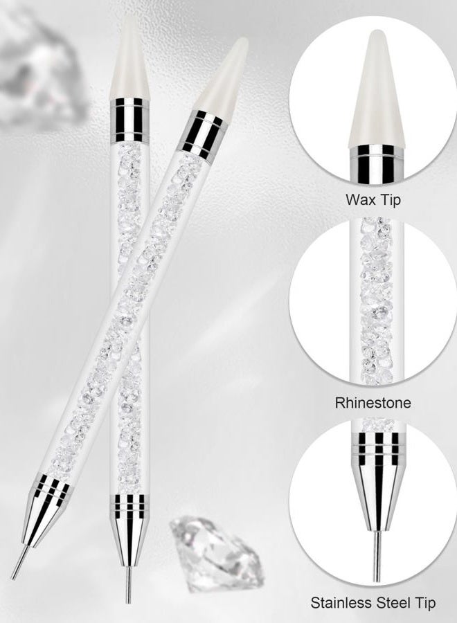 Rolybag Rhinestone Picker Tool, 2PCS Rhinestone Applicator Tool Dotting Wax Pen Dual-Ended with 4PCS Replaceable Wax Tips for DIY Nail Art Tool (White) - Image 2
