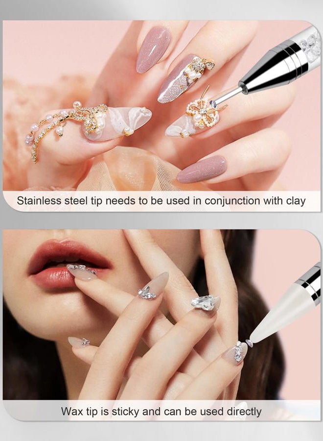 Rolybag Rhinestone Picker Tool, 2PCS Rhinestone Applicator Tool Dotting Wax Pen Dual-Ended with 4PCS Replaceable Wax Tips for DIY Nail Art Tool (White) - Image 3