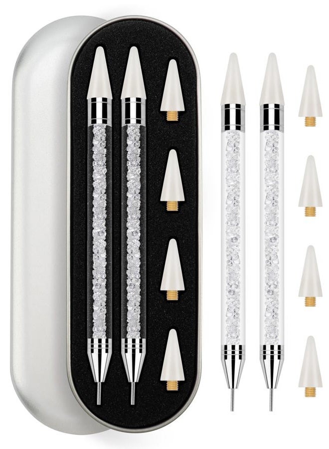 Rolybag Rhinestone Picker Tool, 2PCS Rhinestone Applicator Tool Dotting Wax Pen Dual-Ended with 4PCS Replaceable Wax Tips for DIY Nail Art Tool (White) - Image 1