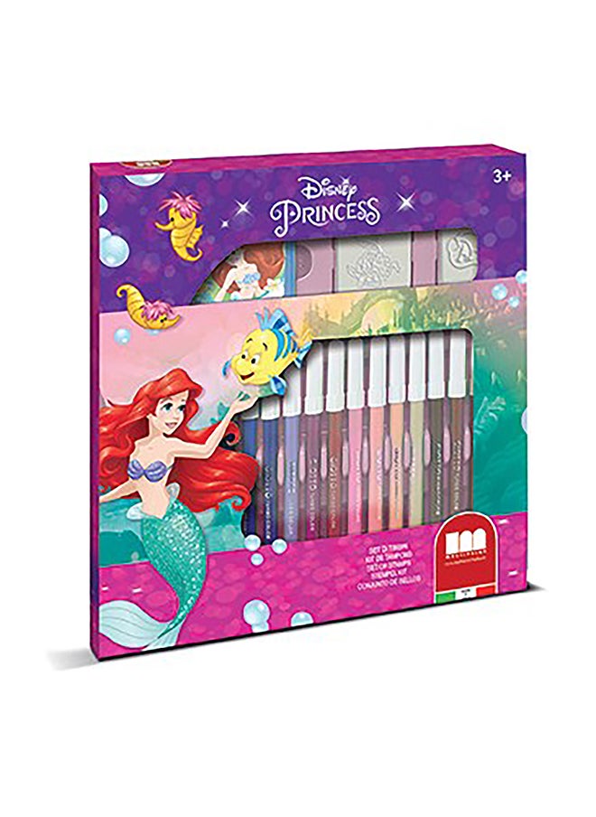 MULTIPRINT Little Mermaid 18 Felt-Tip Pens Set Premium Italian Art Kit With 2 Stamps And Ink Pad  - Image 1