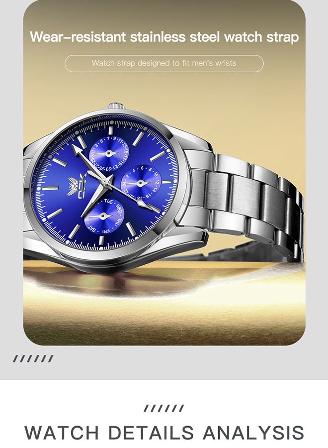 OPK Watches, Fashionable and Casual Men's Watch, Luminous Waterproof Quartz Watch, Men's Watch, 6024, Blue Dial - Image 5