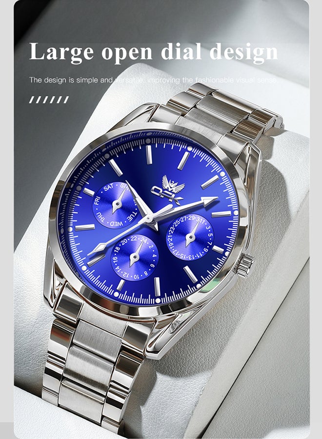 OPK Watches, Fashionable and Casual Men's Watch, Luminous Waterproof Quartz Watch, Men's Watch, 6024, Blue Dial - Image 2