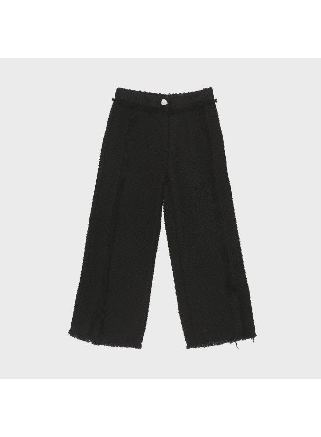 Zara Kids' Straight-leg Pants With Split Hem, Fringe Detail, And Textured Fabric In Chic Style - Image 2