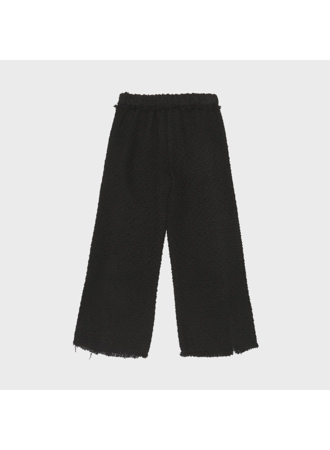 Zara Kids' Straight-leg Pants With Split Hem, Fringe Detail, And Textured Fabric In Chic Style - Image 3