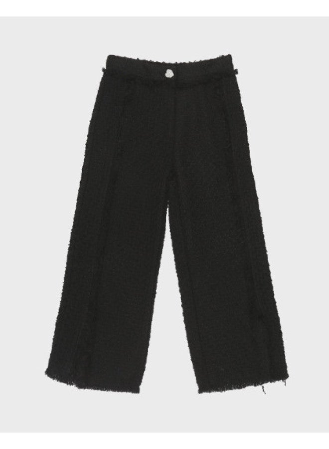 Zara Kids' Straight-leg Pants With Split Hem, Fringe Detail, And Textured Fabric In Chic Style - Image 1