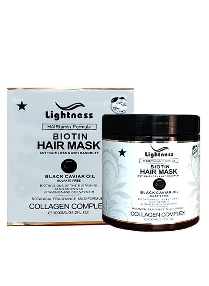 Lightness BIOTIN Hair Mask Anti Hair Loss And Anti Frizz Black Caviar Oil 1000 ML  - Image 1