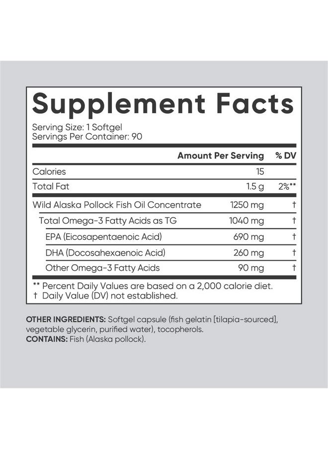 SPORTS RESEARCH Triple Strength Omega 3 Fish Oil Burpless Fish Oil Supplement W/Epa & Dha Fatty Acids From Wild Alaskan Pollock Heart Brain & Immune Support For Men & Women 1250 Mg 90 Ct  - Image 4