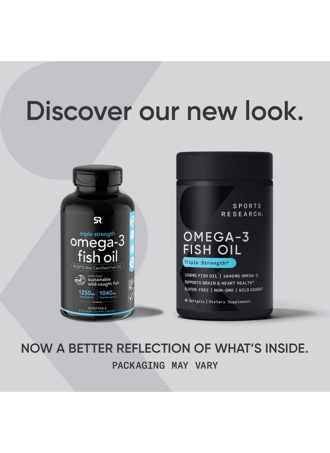 SPORTS RESEARCH Triple Strength Omega 3 Fish Oil Burpless Fish Oil Supplement W/Epa & Dha Fatty Acids From Wild Alaskan Pollock Heart Brain & Immune Support For Men & Women 1250 Mg 90 Ct  - Image 3