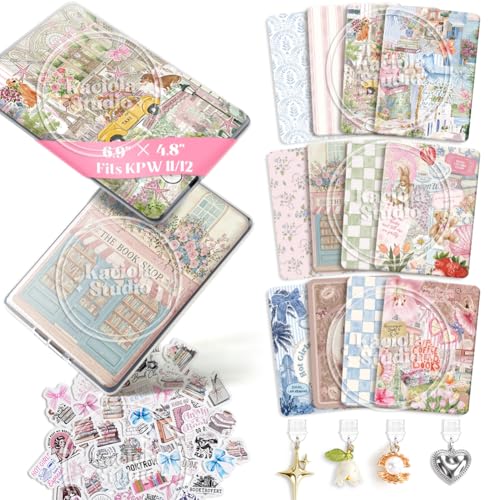 Kaciola 12PCS Inserts Cardstock for E-reader, 4 Type C Charms & Stickers for Clear Case, 6.9"x4.8" Vintage Romance Theme Inserts Compatible with Paper White 11th-12th Gen, E-Reader Gift for Booklover - Image 1