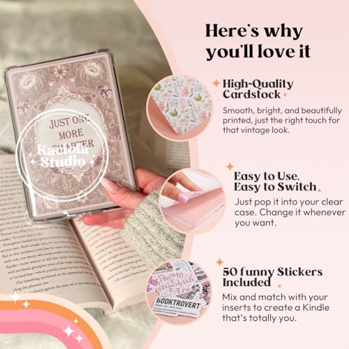 Kaciola 12PCS Inserts Cardstock for E-reader, 4 Type C Charms & Stickers for Clear Case, 6.9"x4.8" Vintage Romance Theme Inserts Compatible with Paper White 11th-12th Gen, E-Reader Gift for Booklover - Image 4