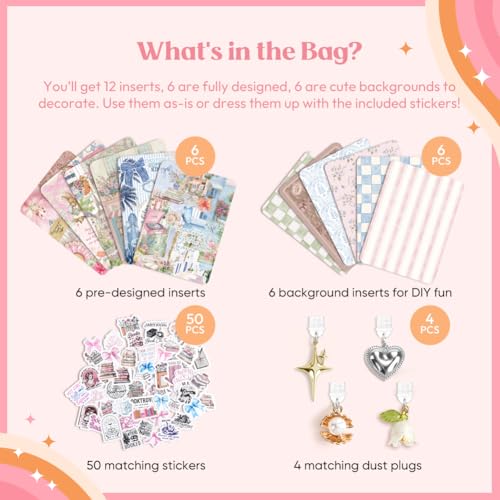 Kaciola 12PCS Inserts Cardstock for E-reader, 4 Type C Charms & Stickers for Clear Case, 6.9"x4.8" Vintage Romance Theme Inserts Compatible with Paper White 11th-12th Gen, E-Reader Gift for Booklover - Image 3