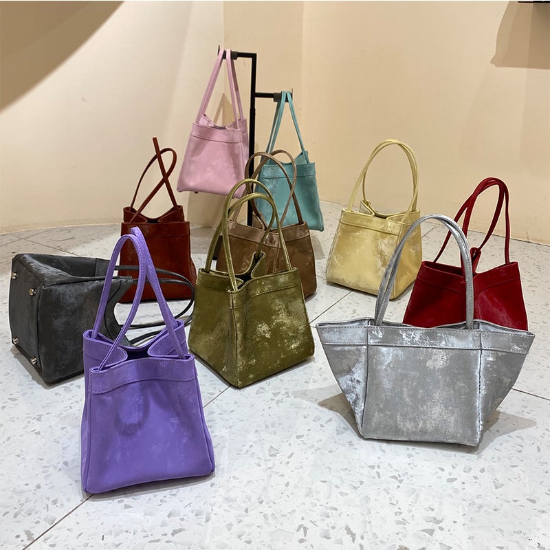 New Chinese Style National Style Vegetable Basket Bag Satin Genuine Leather Small Square Bag Large Capacity Niche Portable Bucket Bag Shoulder Crossbody Bag - Image 3
