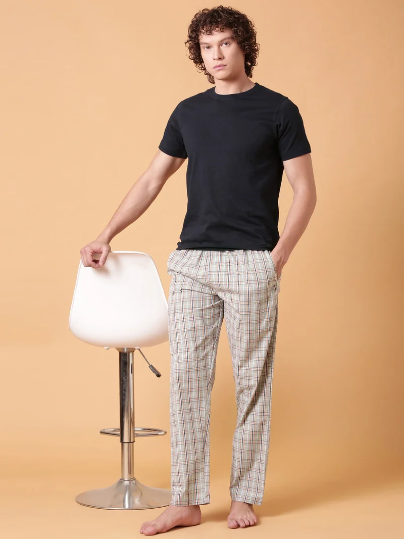 Joven Ash Grey JOVEN Men Checked Cotton Lounge Pant  | Best Price UAE
