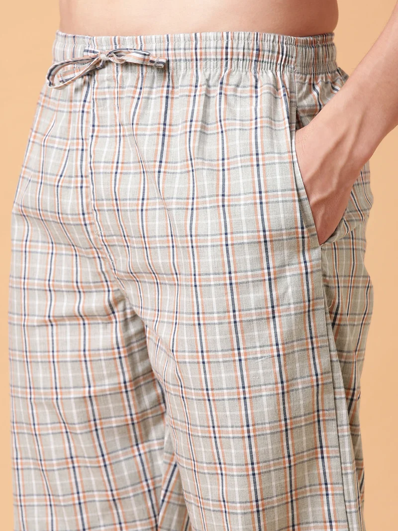 Joven Ash Grey JOVEN Men Checked Cotton Lounge Pant  | Best Price UAE