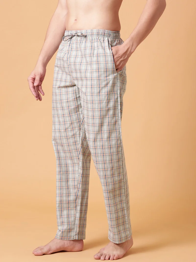 Joven Ash Grey JOVEN Men Checked Cotton Lounge Pant  | Best Price UAE