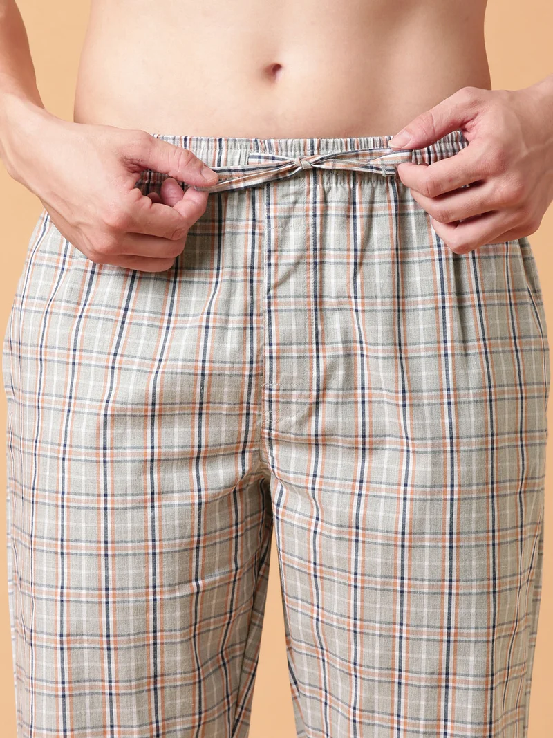 Joven Ash Grey JOVEN Men Checked Cotton Lounge Pant  | Best Price UAE