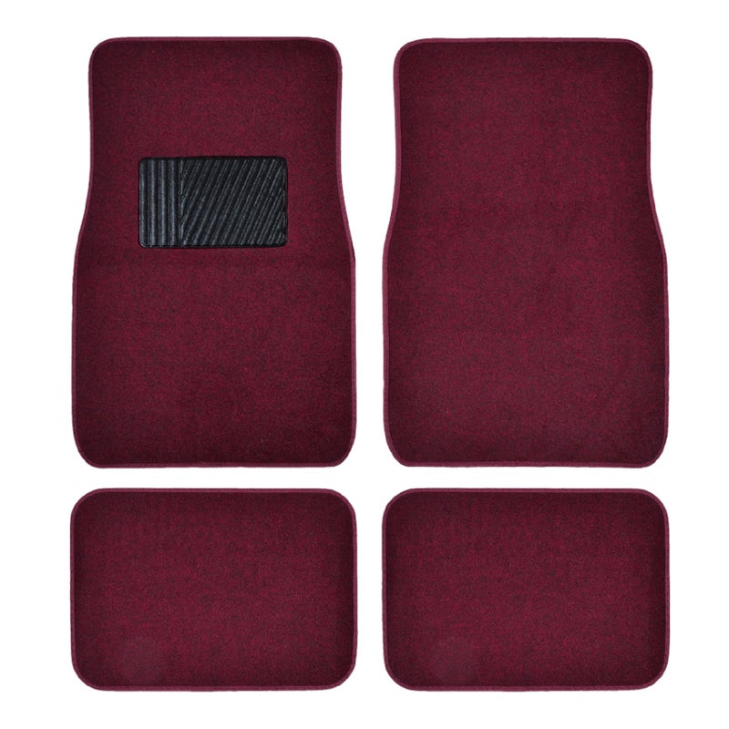 BDK MT-100-BD Burgundy Red Carpeted 4 Piece Car SUV Floor Mats With Vinyl Heel Pad Car Vehicle Universal Fit - Image 1