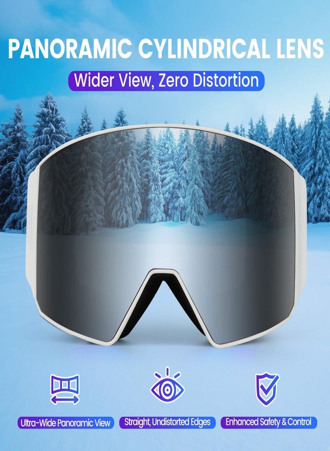EXP VISION Ski Goggles Dual Lock Magnetic Snow Goggles Interchangeable Lens with Anti-Fog Panoramic Snowboard Goggles for Men & Women (White-Silver) - Image 2