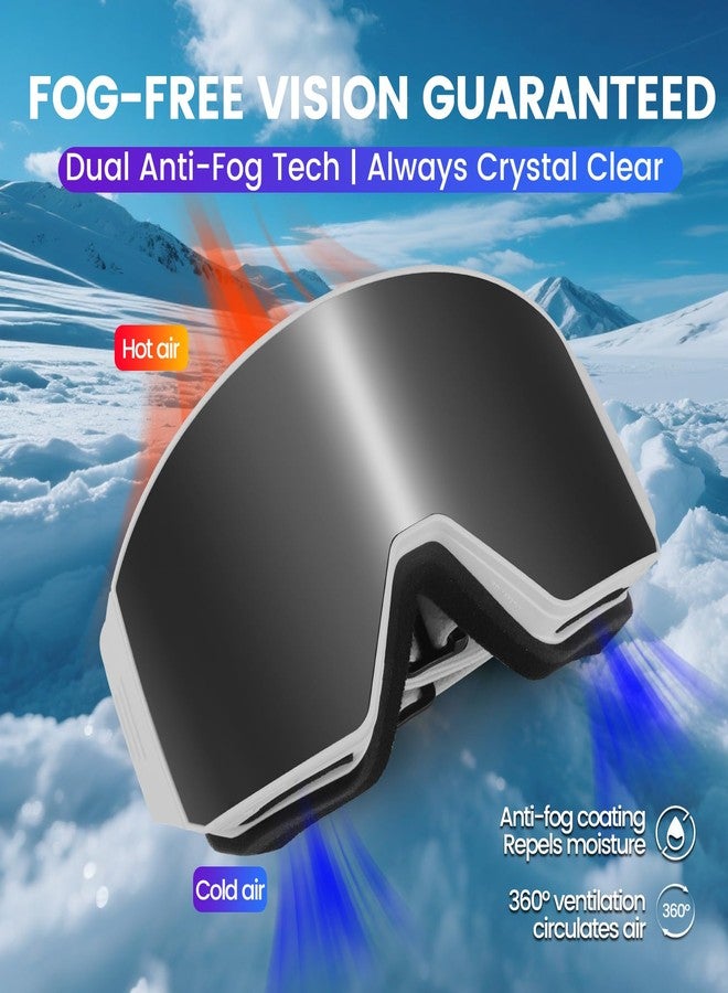 EXP VISION Ski Goggles Dual Lock Magnetic Snow Goggles Interchangeable Lens with Anti-Fog Panoramic Snowboard Goggles for Men & Women (White-Silver) - Image 4