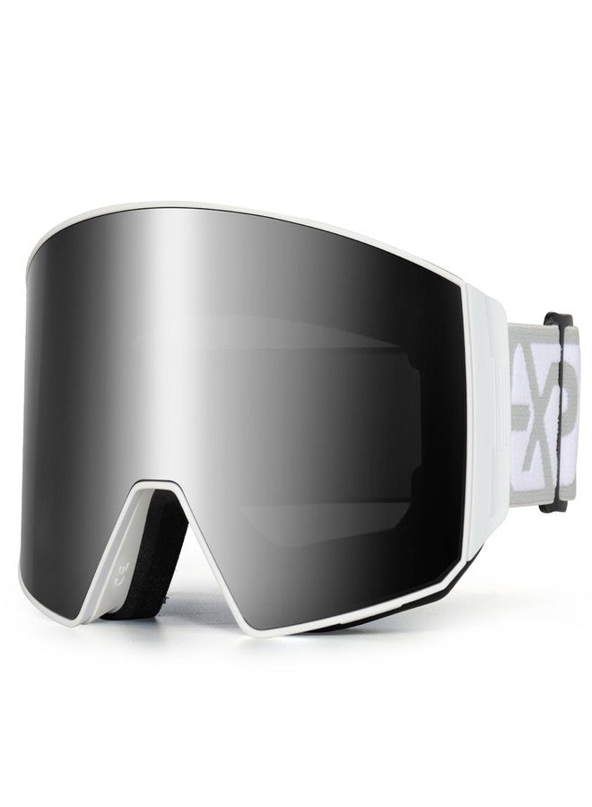 EXP VISION Ski Goggles Dual Lock Magnetic Snow Goggles Interchangeable Lens with Anti-Fog Panoramic Snowboard Goggles for Men & Women (White-Silver) - Image 1