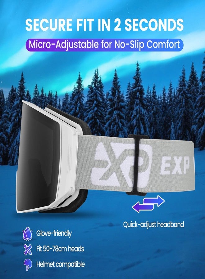 EXP VISION Ski Goggles Dual Lock Magnetic Snow Goggles Interchangeable Lens with Anti-Fog Panoramic Snowboard Goggles for Men & Women (White-Silver) - Image 5