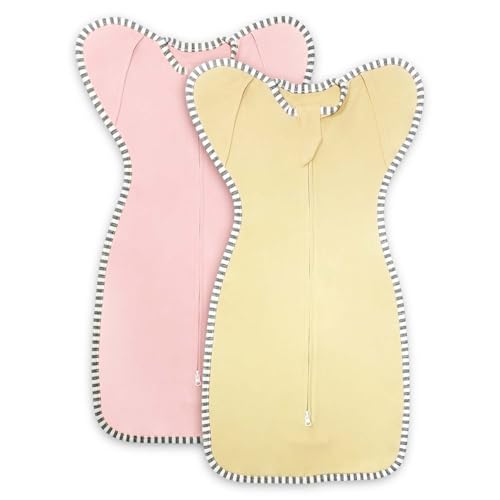 Roksuma Newborn Swaddle 03 Months Sleep Sack Transition Swaddle 03 Months Arms up Swaddles with 2Way Zipper Arms InOut 100 Cotton 08 Tog Baby Swaddles for Newborn Sleep Sack Girls 2Pack Small 514lbs - Image 1