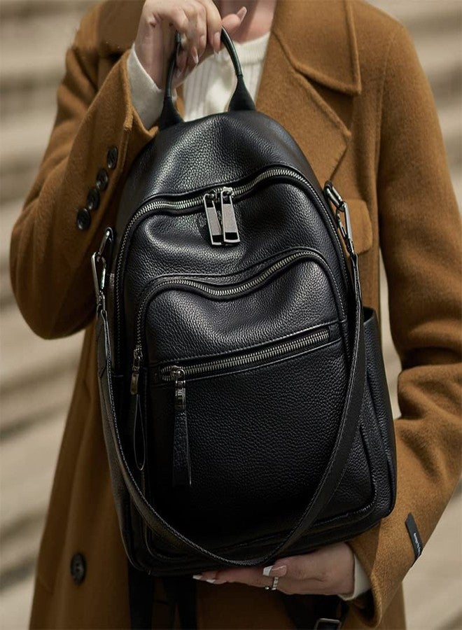 Wesccimo Genuine Leather Backpack Purse For Women Black Real Soft Leather Fashion Designer Convertible Ladies Shoulder Bag - Image 4