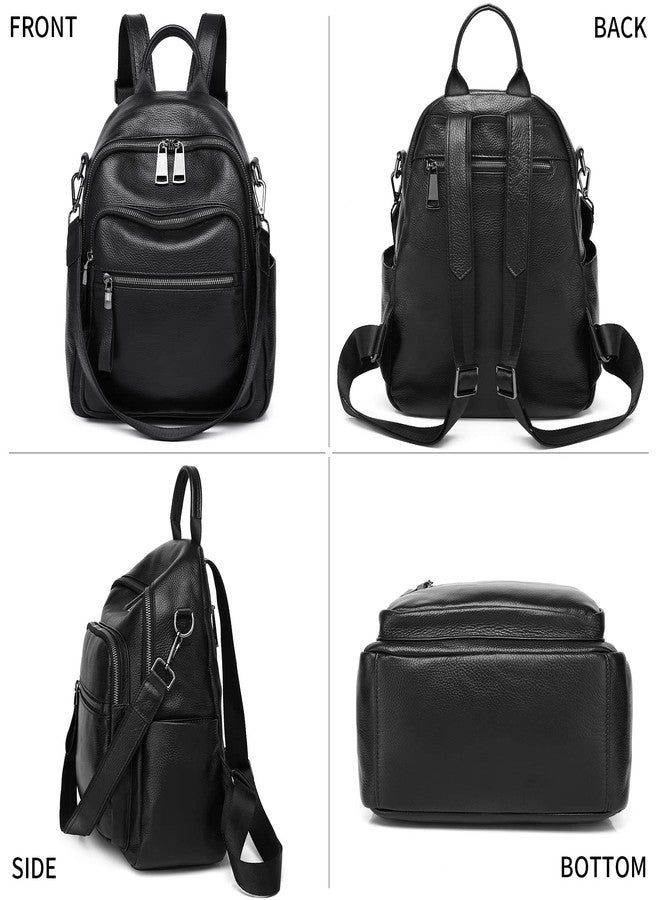 Wesccimo Genuine Leather Backpack Purse For Women Black Real Soft Leather Fashion Designer Convertible Ladies Shoulder Bag - Image 5