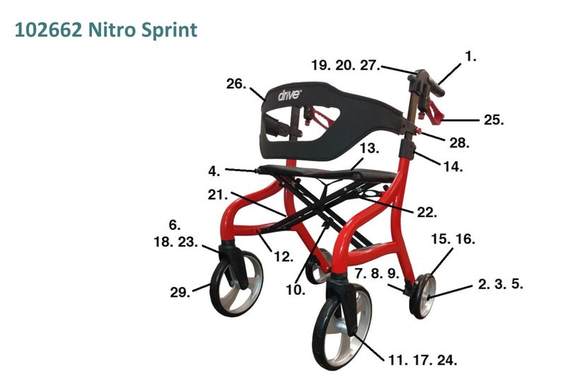 Replacement Backrest for Drive Nitro Sprint Rollator 102662 â€“ Part # 102662-28