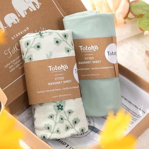 TotAha Bassinet Sheets Compatible with Baby Delight Beside Me Dreamer Bassinet, 33x20 for Baby Bedside Sleeper - Buttery Soft, Premium Stretchy Jersey Knit Sheets, 2 Pack - Image 1