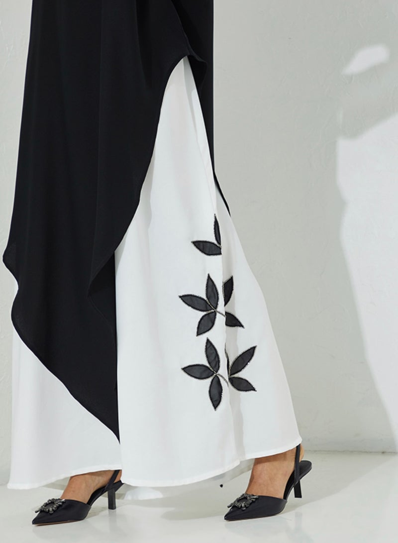 Rosette Abaya Black Set Abaya with Inner Embroidery Dress - Image 3