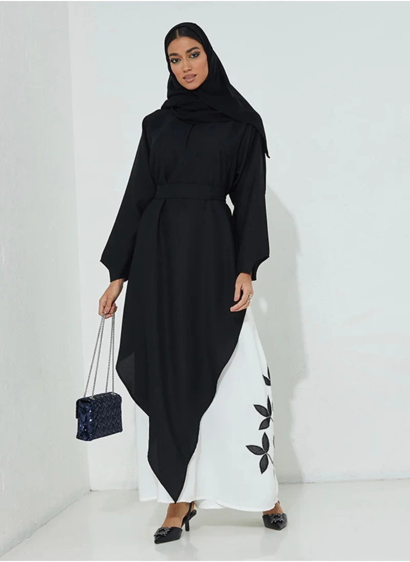 Rosette Abaya Black Set Abaya with Inner Embroidery Dress