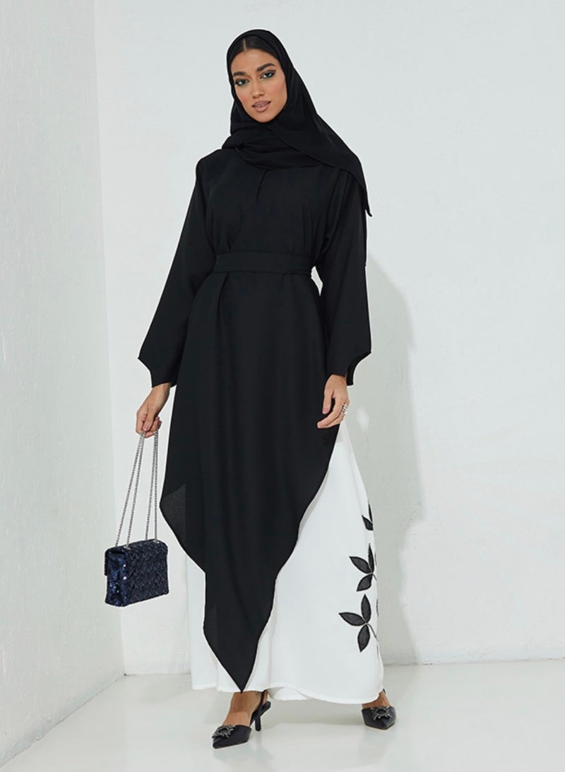 Rosette Abaya Black Set Abaya with Inner Embroidery Dress - Image 1