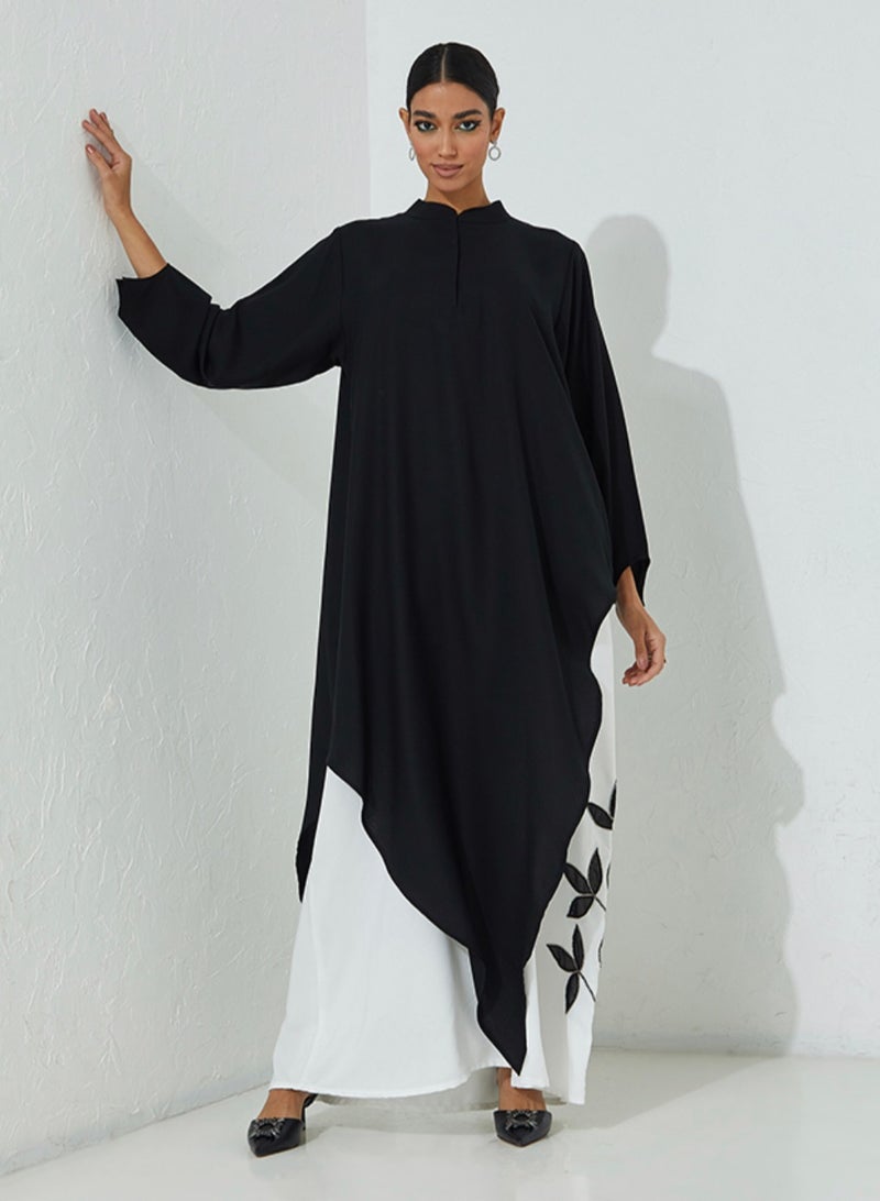 Rosette Abaya Black Set Abaya with Inner Embroidery Dress - Image 5