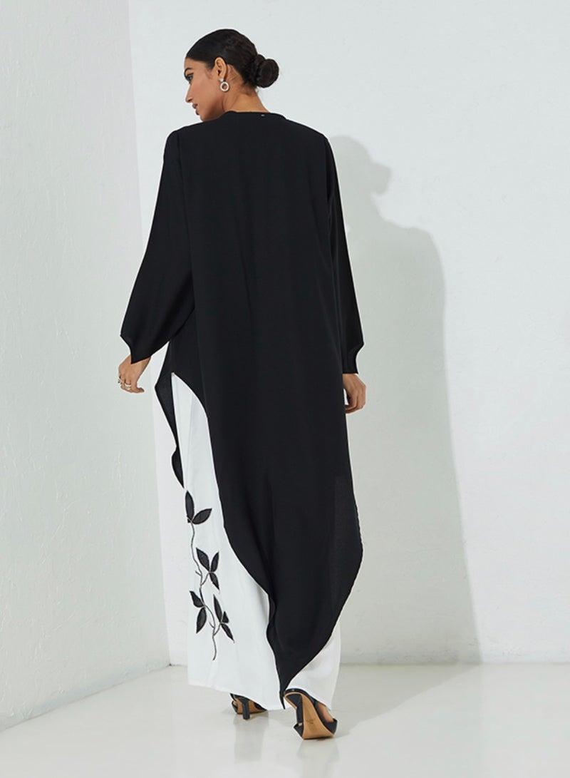 Rosette Abaya Black Set Abaya with Inner Embroidery Dress - Image 4